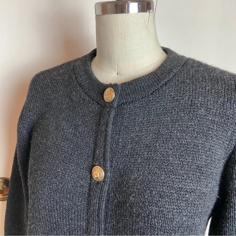 Zara Charcoal Grey Gold Button Cardigan